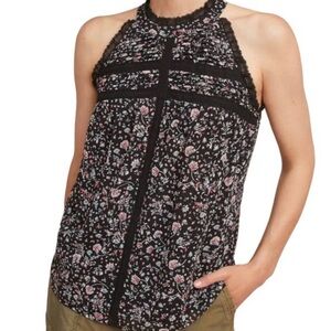 Anthropologie’s Maeve Floral Sleeveless Cottagecore Top Dark Fairy Lace Black
